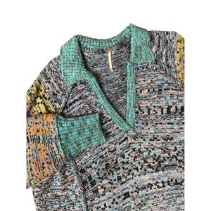 Free People Multicolor Mini Knit Crochet Collared Long Sleeve Tunic Sweater Sz S